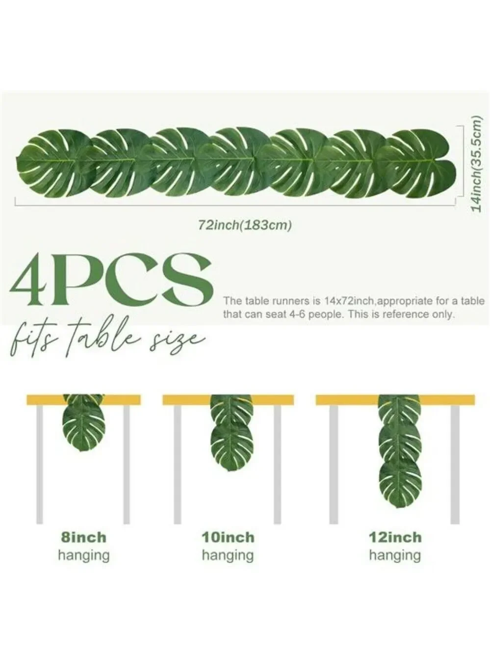 Artificial palm leaves table runner tropical luau jungle wedding party decor 72